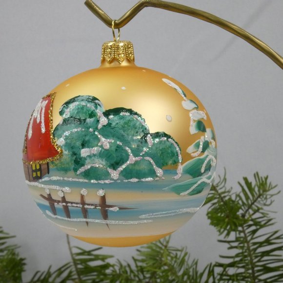 Winter Village Hand Decorated Christmas Ornament 3" Blown Glass Ball**SET OF 6** - Picture 3 of 7